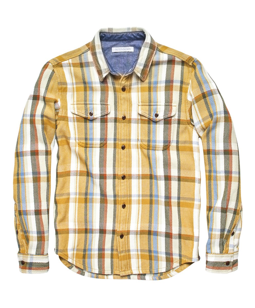 Yellow Classic Fit Double Pocket Shirt in Heavy Twill Cotton