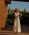 Women’s white tank maxi dress with scoop neck and gathered waist tie