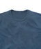 Closeup of collar of blue crew neck t-shirt