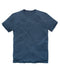 A navy blue crew neck t-shirt laid flat on a plain surface.