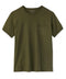 A green crew-neck t-shirt with a front pocket.