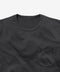 Closeup of collar of black crew neck t-shirt