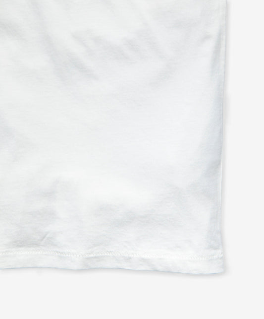 A white, short-sleeved t-shirt with a pocket on the chest.