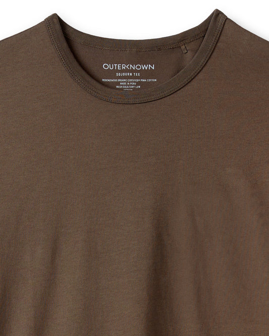A brown crew-neck t-shirt made from Peruvian Pima cotton.