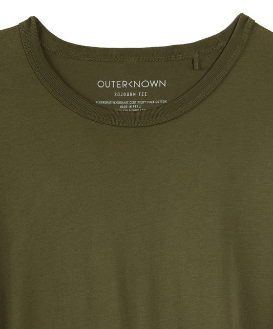 Collar of green crew neck t-shirt