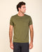 Olive green crewneck pocket tee with short sleeves and single chest pocket