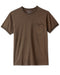 A brown crew-neck t-shirt with a front pocket, made from Peruvian Pima cotton.