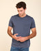 Men's storm-blue pocket crewneck tee shirt with short sleeves, front view