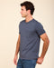 Men's storm-blue pocket crewneck tee shirt with short sleeves, side view