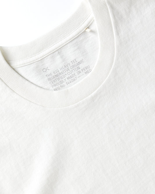 Close up of collar of a white short-sleeved t-shirt