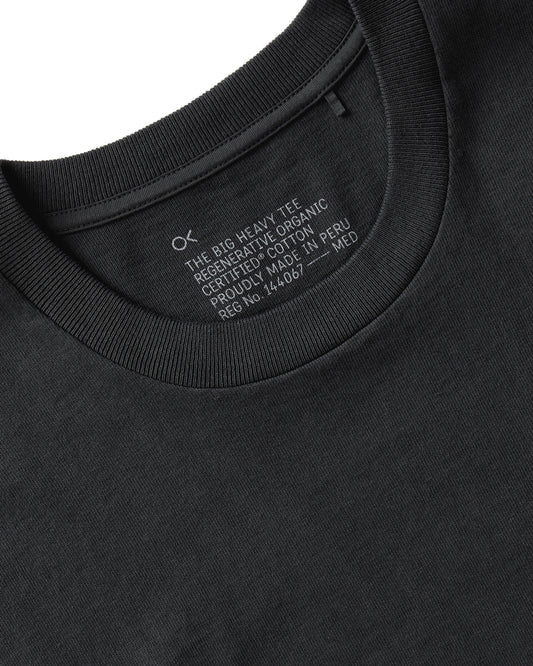 Close up of collar on black short sleeve t-shirt