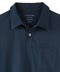 A navy blue polo shirt with a collar, short sleeves, and a rounded chest pocket.