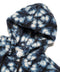 Shibori fleece pullover hoodie with hood and front zipper detail
