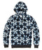 Shibori fleece pullover hoodie in navy and white tie-dye, front view