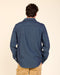 Indigo denim blanket shirt back view with long sleeves and button-down yoke