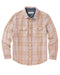 Women’s blanket shirt, light lilac plaid, front view with buttons and flap chest pockets