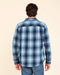 Men's blue plaid blanket shirt, back view with full-length sleeves