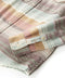 Outerworn blanket shirt close-up: multicolor stripe plaid with buttoned cuffs and placket
