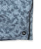 Men's swim trunks with gray-blue tie-dye side panel and black trim