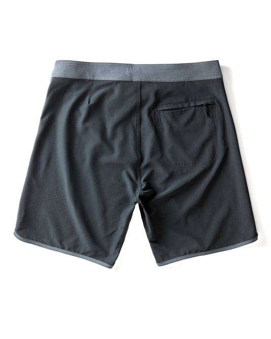 Back side of black boardshorts