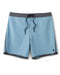 Blue shorts with a black waistband on a white background
