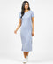 Light blue tee shirt dress with short sleeves and crew neck, side slit hem