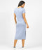 Light blue tee shirt midi dress with short sleeves and crew neck, back view