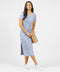 Light blue tee shirt midi dress with short sleeves and crew neck, side slit hem