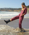 Outerworn plum station jumpsuit, long sleeves with zip front and straight legs