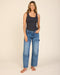 Dark ribbed sleeveless tank top with scoop neck, relaxed fit