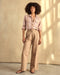 Women’s blanket shirt in lilac plaid, button-up with chest pockets and roll-tab sleeves