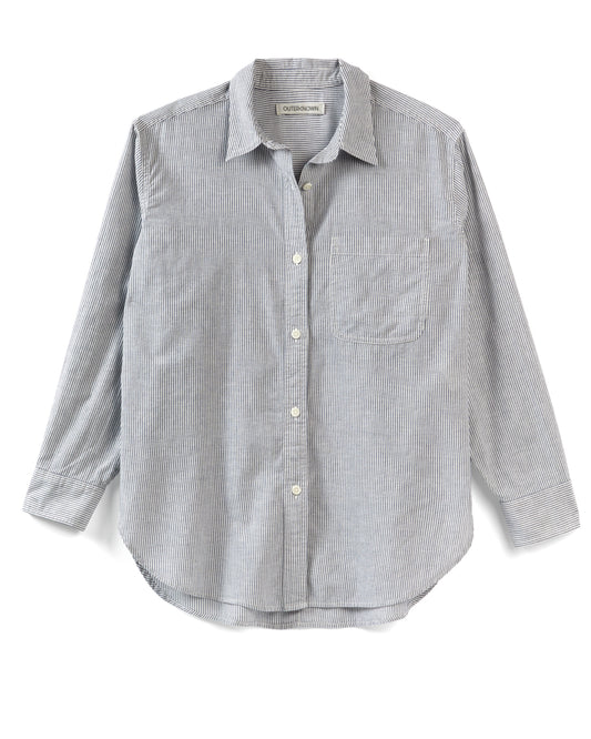 Black and white pinstripe oversized shirt on white background