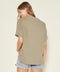 Women's V-neck short-sleeve top, back view, olive knit fabric