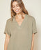 Women's V-neck short-sleeve top, olive knit, loose fit