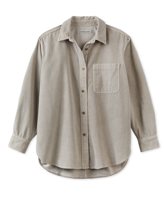 Beige button-up shirt on a white background