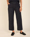 Washed black utility pants with button closure, side pockets, and straight cropped legs