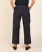 Washed black utility pants with back patch pockets and belt loops, straight cropped leg