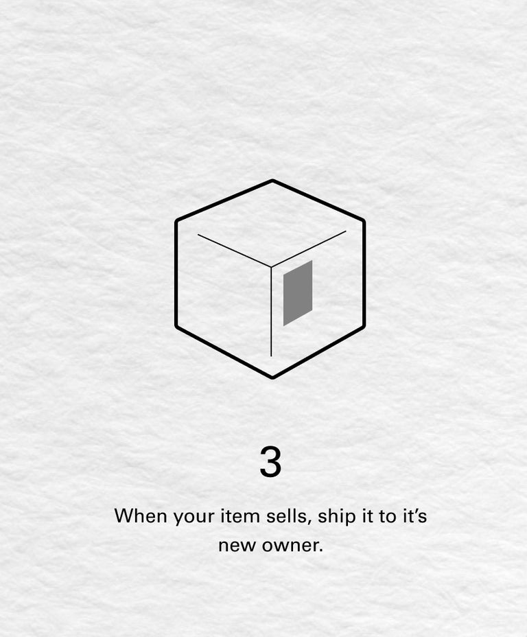 Illustration of a shipping box with text that reads: , When your item sells, ship it to it's new owner.