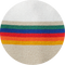 Rainbow stripe band on oatmeal textured knit sweater