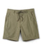 Khaki shorts with a drawstring on a white background