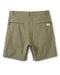 Olive green shorts with a visible brand label on a white background
