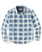 Blue and white plaid blanket shirt on white background.