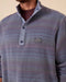 Outerworn French Blue snap popover close-up: stand collar snaps and logo patch