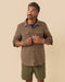 Blanket shirt in olive-brown with button front, pointed collar, and chest pockets