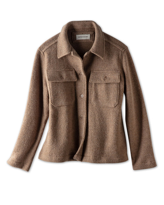 Brown jacket with two front pockets on a white background