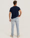 Dark indigo straight-leg jeans with belt loops, back view, ankle length