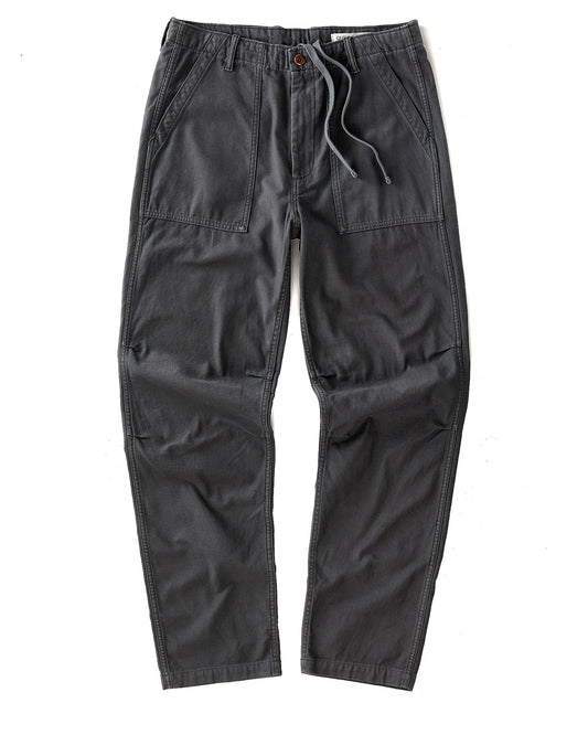 Dark gray pants with multiple pockets on a white background