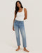 Light indigo straight-leg jeans with belt loops, front view, ankle length