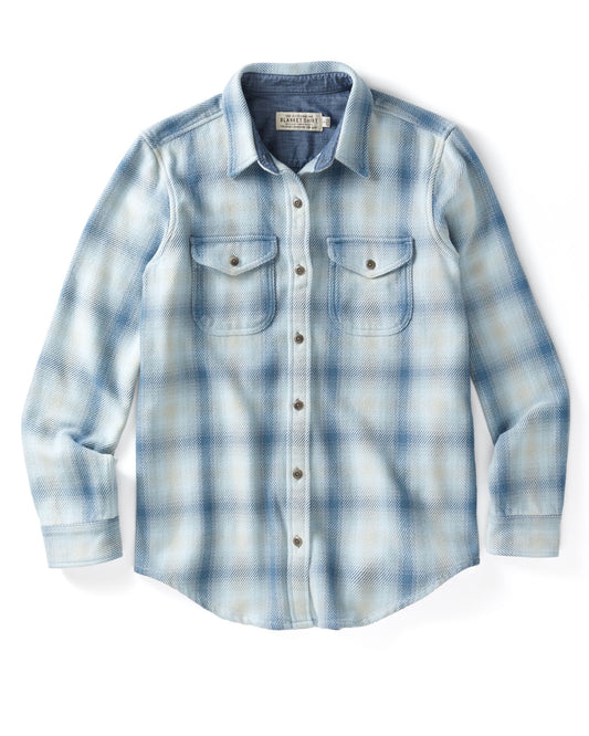 Blue and white plaid shirt on a white background