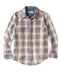 Plaid shirt with a visible brand label on a white background